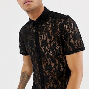 ASOS black lace shirt medium skinny fit